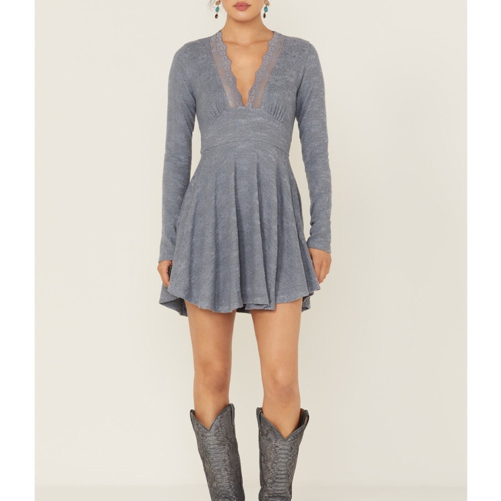 Free People All Yours Long Sleeve Blue Dress